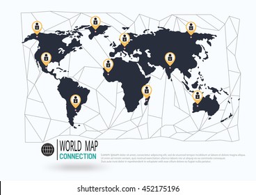 World Map and Connection, vector illustration.