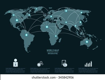 World Map And Connection, Vector Infographic