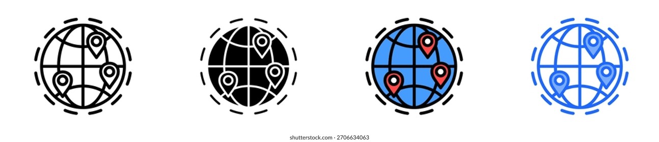 Mapa del mundo con el icono de conexiones establecido Colección de estilos múltiples