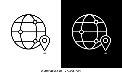 Conexiones del mapa del mundo Esquema de diseño de conjunto de iconos blancos