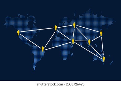 Conexiones de mapas mundiales. La gente se pone en red en el vector de mapas del mundo punteado. Concepto de comunicaciones globales.