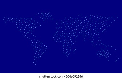World map consisting of glowing lights on a blue background. Vector illustration