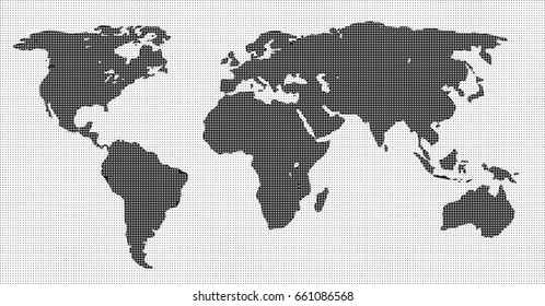 The world map consists of dots. Map of the world in the form of electronic chips.