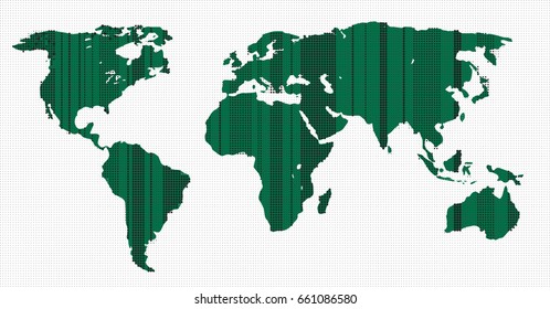 The world map consists of dots. Map of the world in the form of electronic chips.