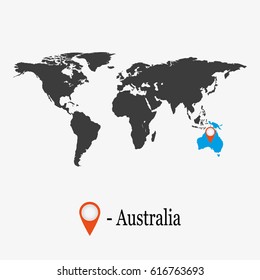 World Map with continent Australia.