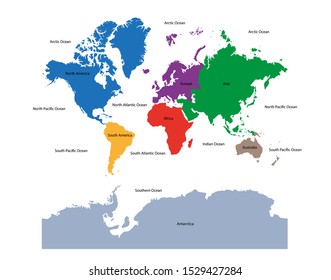 World map with continent in different color and ocean isolated on white background. Vector EPS10