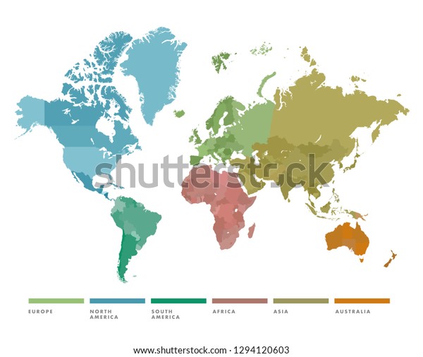 World Map Continent Different Color Vector Stock Vector Royalty Free 1294120603 0703