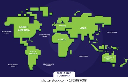 World map and continent in geometrical design