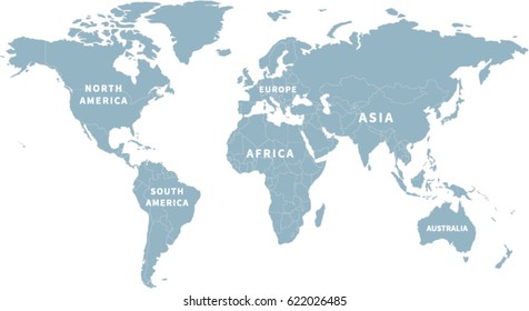 World Map with Continent Labels