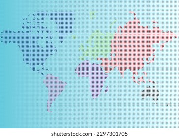 world map with continent LED digital dot matrix on blue vector for background festival anniversary cartoon icon banner presentation 