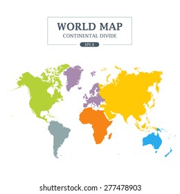 World Map Continental Divide. Full Color Vector Illustration.