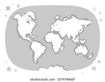 World map with continents, atlas, planet Earth. white and gray. Applicable for Banners, Posters for children's interiors in Scandinavian style. Vector