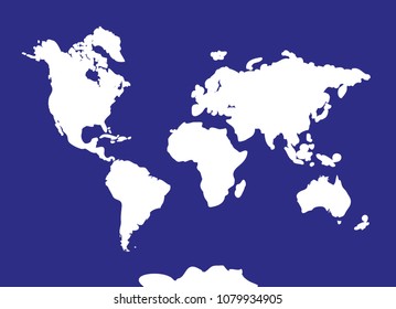 World map with continents, atlas, planet Earth. Blue, white. Vector