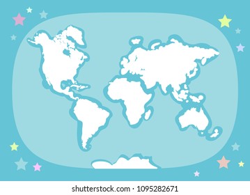 World map with continents, atlas, planet Earth. white and blue. Applicable for Banners, Posters for children's interiors in Scandinavian style. Vector
