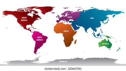 World Map of Continents With Bold Color