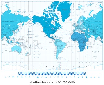 World Map Continents Colors Blue America Stock Vector (Royalty Free ...