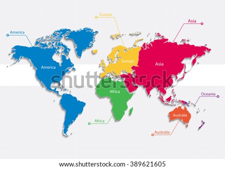 world map continents colors vector individual stock vector royalty