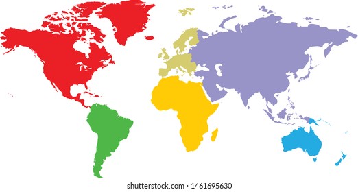 World Map Divided Into Six Continents Stock Vector (Royalty Free) 792129898