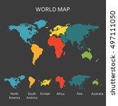 World map with continents. Map infographics template. Vector illustration.
