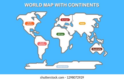 World Map with Continents Isolated on Blue background