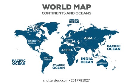 World Map With Continents and oceans, Very high resolution world map, isolated on white background. Infographic, Flat Earth, Globe similar worldmap icon. annual report, Travel worldwide, map silhouett