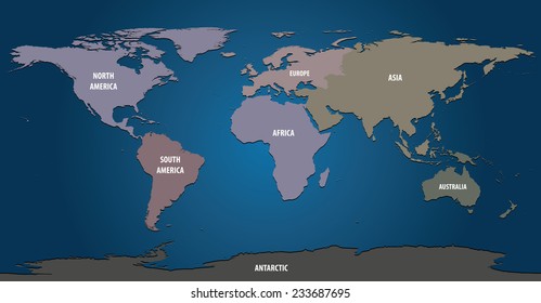 World Map of Continents With Pastel Color 