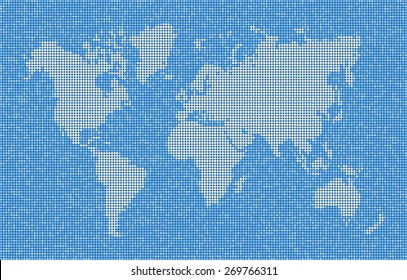 World map with continents, seas and oceans. Vector abstract map of dots 