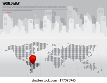 World map with continents (South America). Vector illustration.