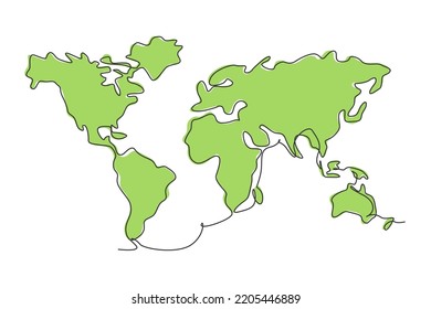 Mapa mundial. Dibujo continuo de una línea del diseño de ilustración vectorial minimalista del atlas mundial sobre fondo blanco. Línea simple aislada estilo gráfico moderno. Concepto gráfico dibujado a mano para la educación