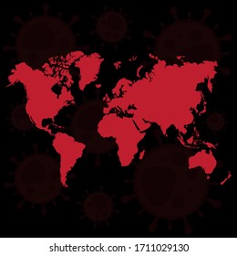 mapa mundial del virus Corona, fondo rojo.