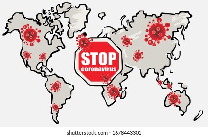 world map with Corona virus spread