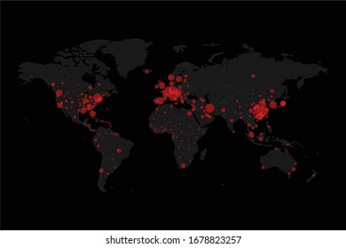 World map of Coronavirus Covid-19. Global pandemic outbreak concept.