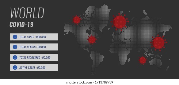 
World map coronavirus covid-19 report. world map halftone