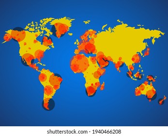 World map of coronavirus pandemic. Covid-19. Covid map. Disease outbreaks by year. Vector background