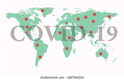 Mapa mundial del azote del Coronavirus alrededor del mundo. color verde.