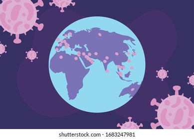 mapa mundial, coronavirus difundido por todo el mundo diseño de ilustración vectorial