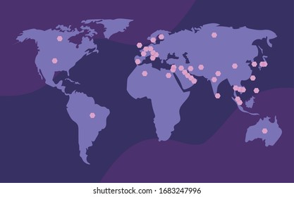 mapa mundial, coronavirus difundido por todo el mundo diseño de ilustración vectorial