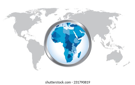 World map countries with Africa magnified by loupe