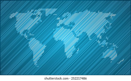 World map countries blue cyan diagonal lines