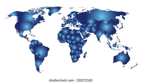 World map countries blue gradient