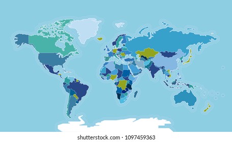 World Map with Countries Borders. Vector map illustration.