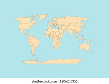 World map with countries borders. Vector illustration.