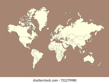 World map with countries borders. Vector illustration