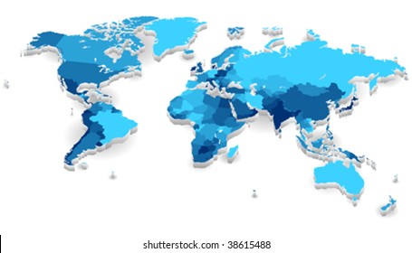 Mapa mundial con países en colores frescos. Ilustración vectorial.