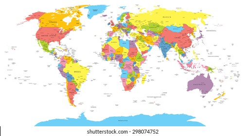 World Map With Countries, Country And City Names