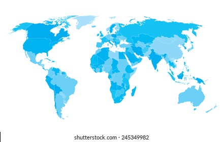 World Map Countries Cyan Stock Vector (royalty Free) 245349982 