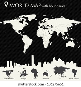 World map with countries in editable vector format