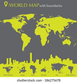 World map with countries in editable vector format