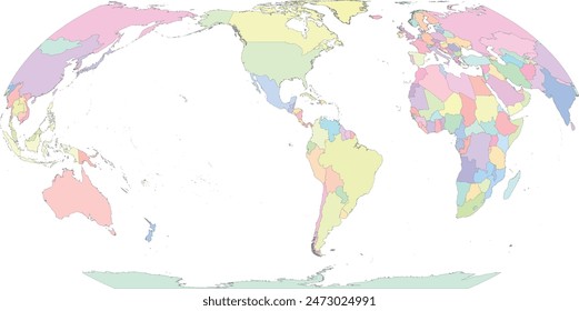 World map with Countries in Equal Earth Americas Projection