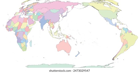 Weltkarte mit Countrys in Equal Earth Asien-Pazifik-Projektion